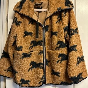 House of Harlow 1960 Camel Teddy Zip Jacket with Black Trim